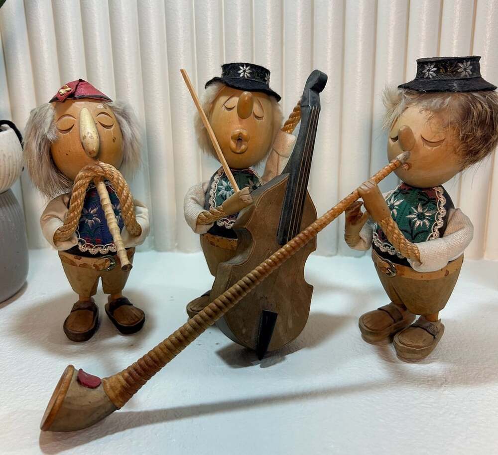 Casagrande Casy Boys Wooden Musician Figurines Set of 3 Alpine Folk Art